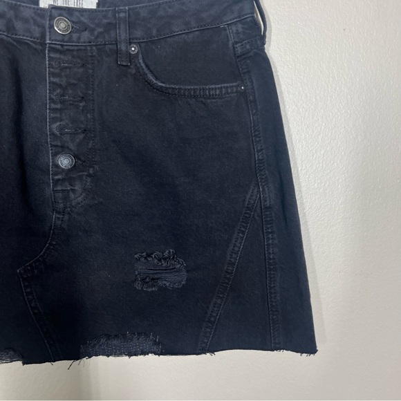 Free People We The Free Black Distressed Jean Skirt 100% Cotton Button Fly Mini - Picture 5 of 10